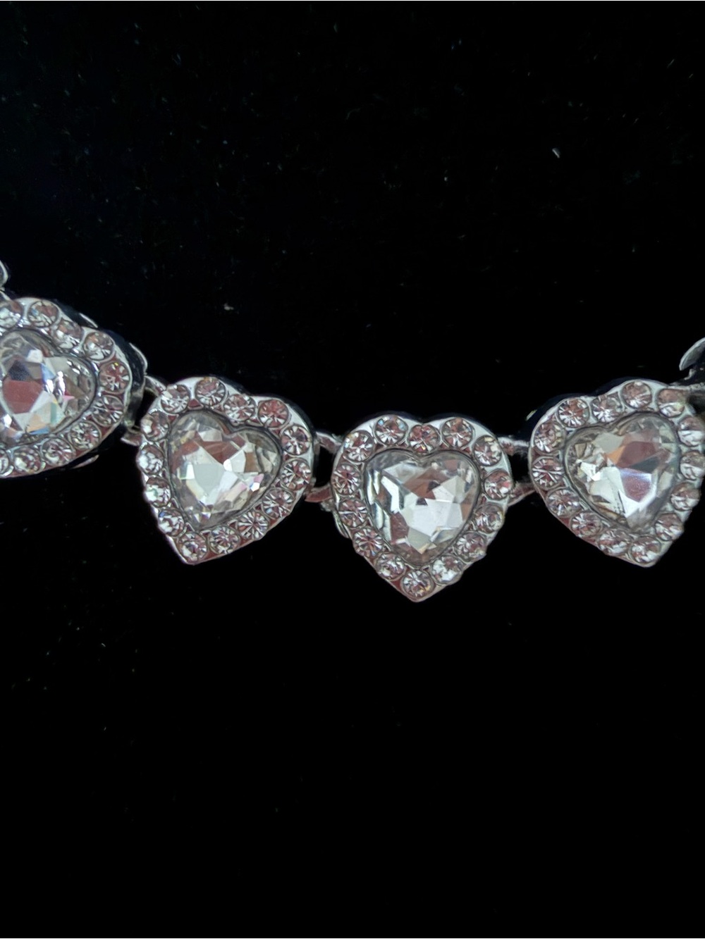 Silver Heart Rhinestone Necklace - 15.7 inches - Picture 2 of 5
